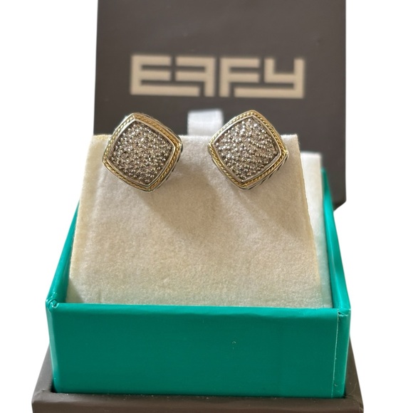 Effy Jewelry - Effy Sterling Silver and
18K Yellow Gold Diamond Square Stud
Earrings - Omega-ba